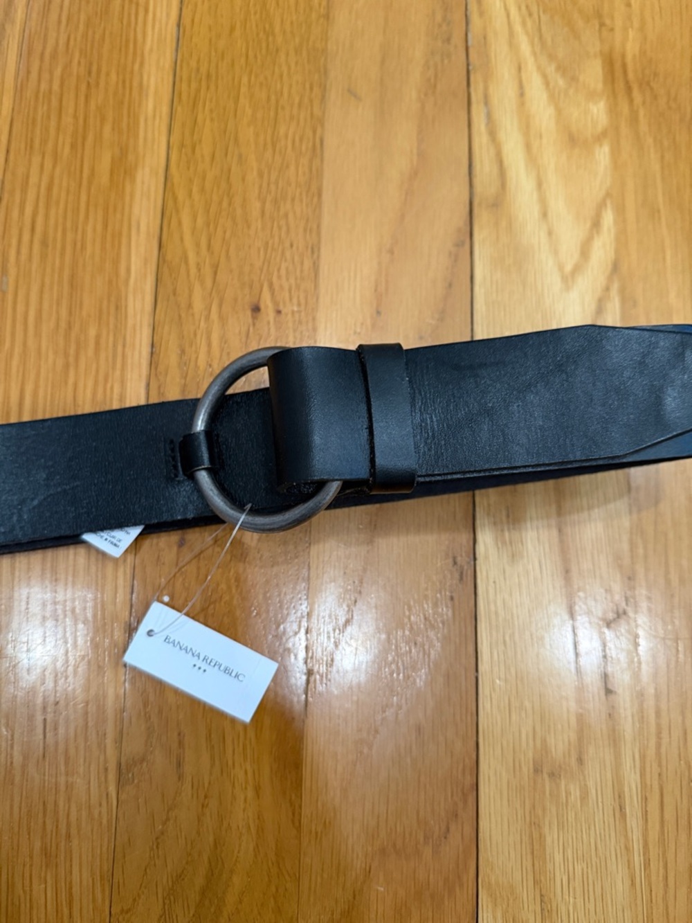 Banana Republic Black Leather Belt with Round Metal Ring XS